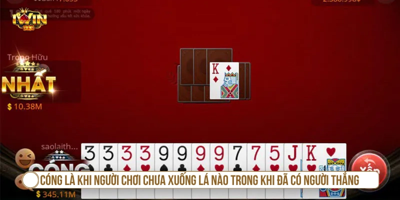 Tiến Lên Miền Nam IWIN - Tips Hay Chinh Phục Dễ Dàng Cóng là khi người chơi chưa xuống lá nào trong khi đã có người thắng